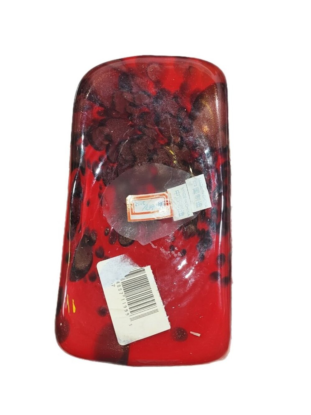 Hand Blown Red Glass Purse Vase Gold Fleck Cheetah Print - Picture 12 of 14